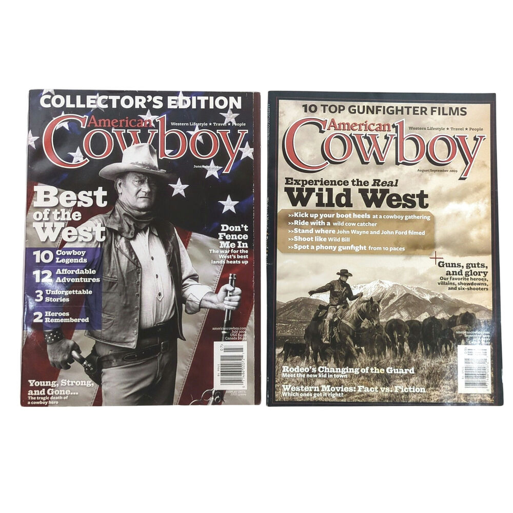 American Cowboy Magazine Lot July Sept 2009 John Wayne Wild West Gunfighters